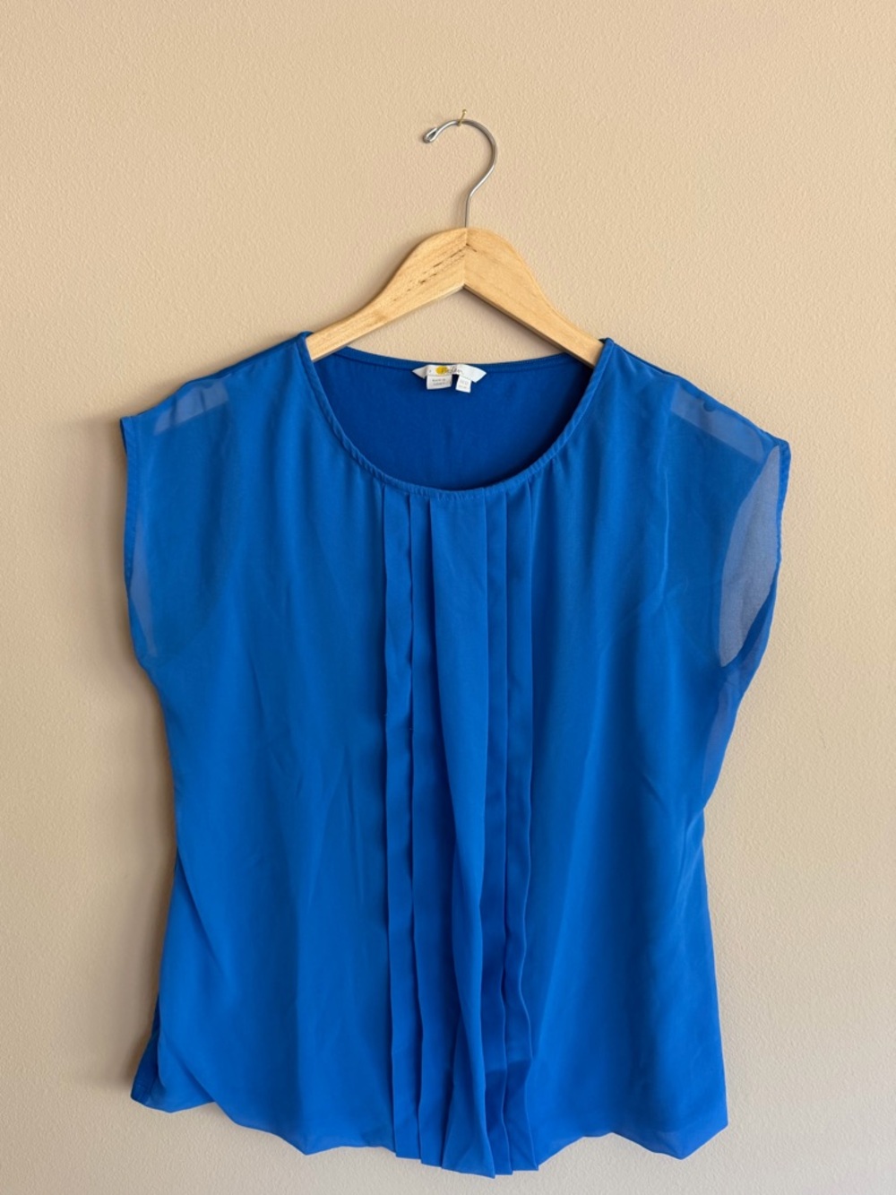 Boden Royal Blue Pleated Chiffon Cap-Sleeve Top